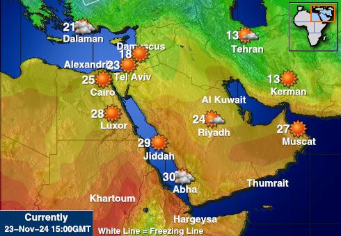 Afganistan Prognoza pogody temperaturę na mapie 