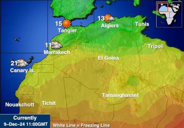 Algeria Sääennuste lämpötila kartalla 