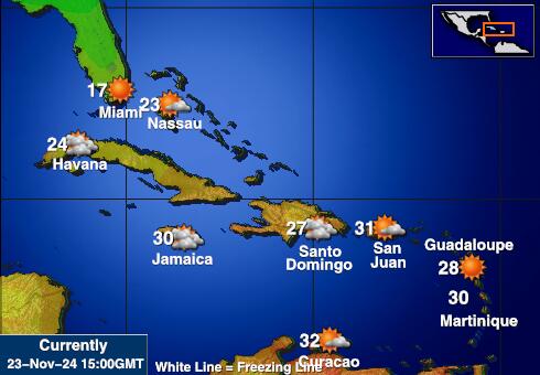 Antigua i Barbuda Prognoza pogody temperaturę na mapie 