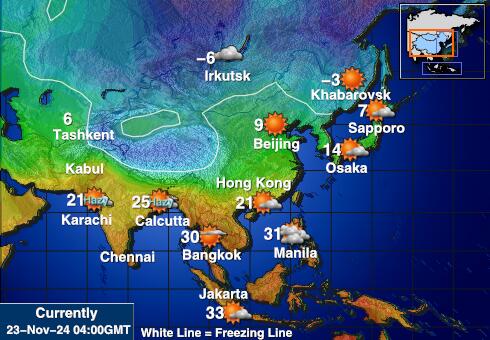 Azja Prognoza pogody temperaturę na mapie 