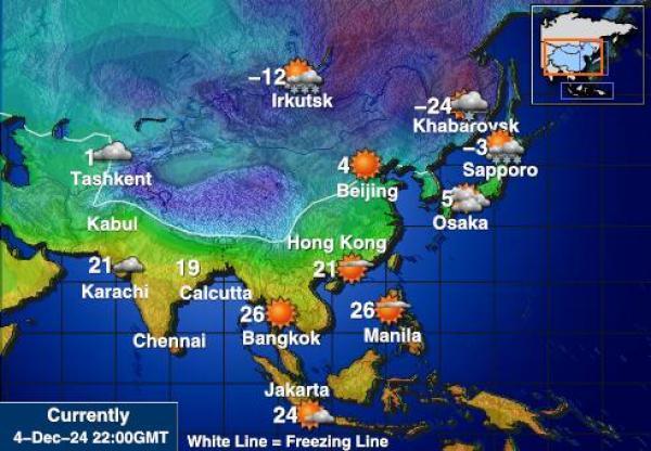 Aasia Sääennuste lämpötila kartalla 