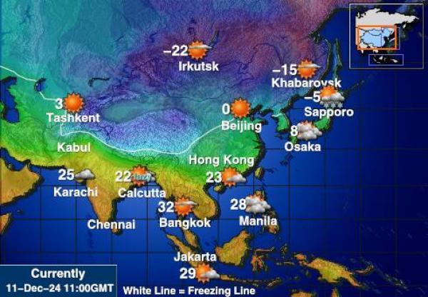 アジア 天気予報温度マップ 