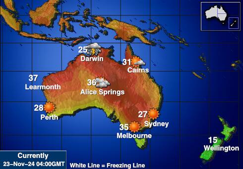 Australia Prognoza pogody temperaturę na mapie 