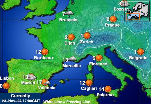 Austria Prognoza pogody temperaturę na mapie 