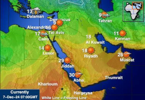 Bahrain Sääennuste lämpötila kartalla 