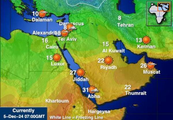 Bahrain Sääennuste lämpötila kartalla 