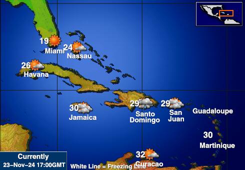 Barbados Prognoza pogody temperaturę na mapie 