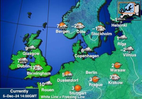 Belgia Sääennuste lämpötila kartalla 