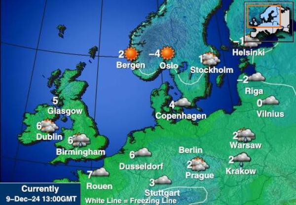 Belgia Sääennuste lämpötila kartalla 