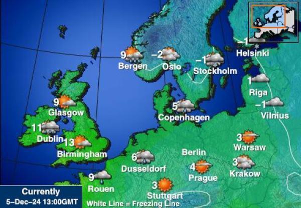 Belgia Sääennuste lämpötila kartalla 