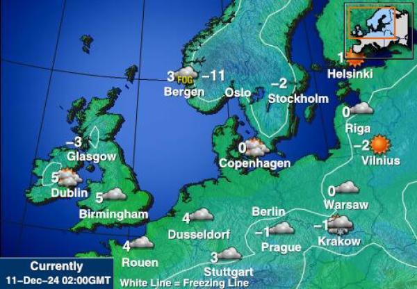 Belgia Sääennuste lämpötila kartalla 