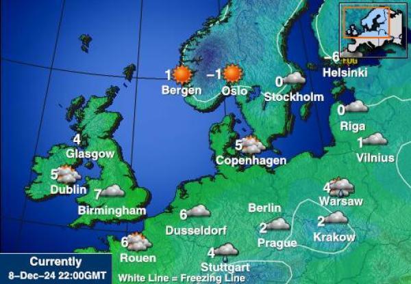 Belgia Sääennuste lämpötila kartalla 