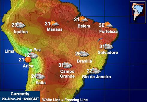 Brazylia Prognoza pogody temperaturę na mapie 