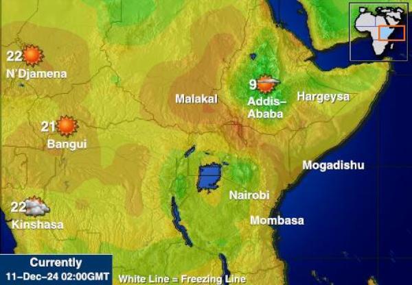 Burundi Sääennuste lämpötila kartalla 