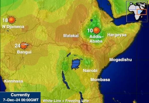 Burundi Sääennuste lämpötila kartalla 