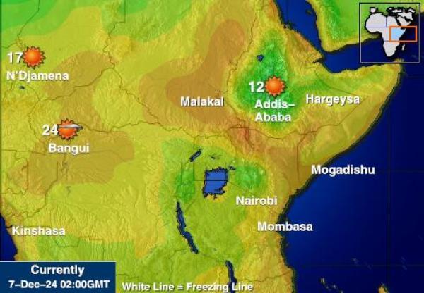 Burundi Sääennuste lämpötila kartalla 