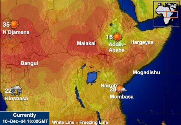 Burundi Sääennuste lämpötila kartalla 