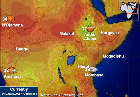 Burundi Prognoza pogody temperaturę na mapie 