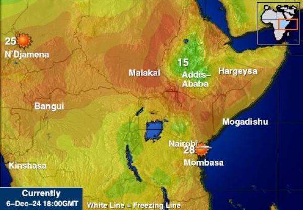 Burundi Sääennuste lämpötila kartalla 