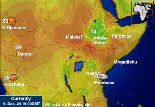 Burundi Sääennuste lämpötila kartalla 