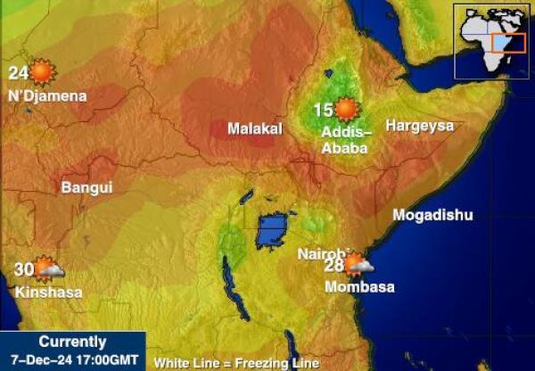 Burundi Sääennuste lämpötila kartalla 