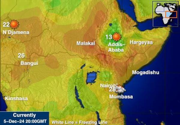 Burundi Sääennuste lämpötila kartalla 