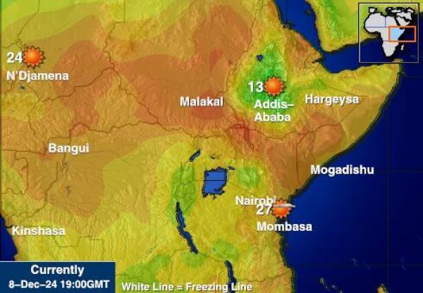 Burundi Sääennuste lämpötila kartalla 