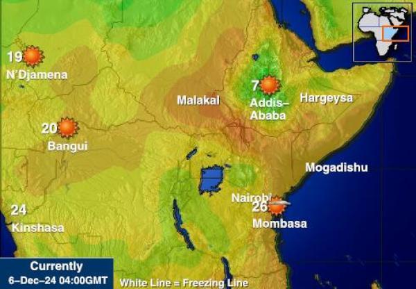 Burundi Sääennuste lämpötila kartalla 