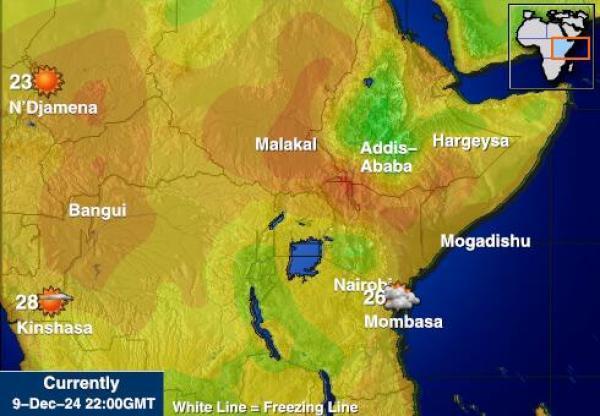 Burundi Sääennuste lämpötila kartalla 