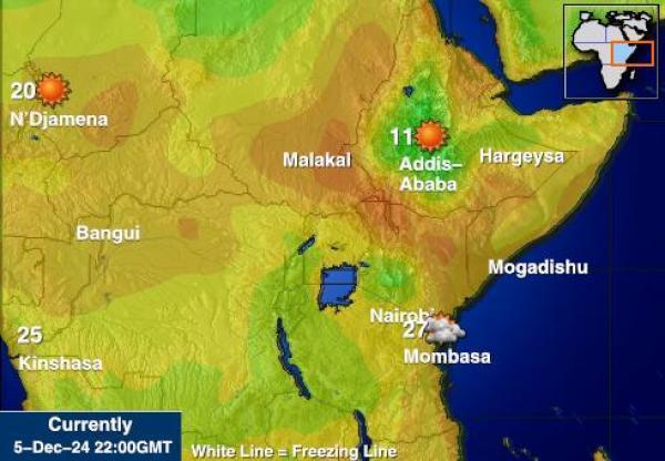 Burundi Sääennuste lämpötila kartalla 