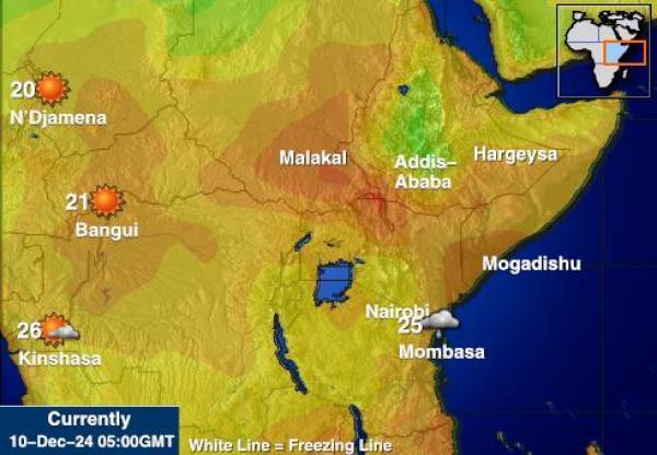 Burundi Sääennuste lämpötila kartalla 