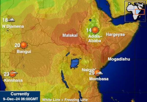 Burundi Sääennuste lämpötila kartalla 