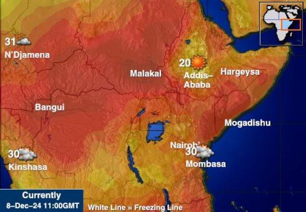 Burundi Sääennuste lämpötila kartalla 