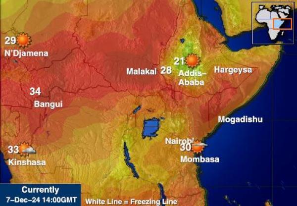 Burundi Sääennuste lämpötila kartalla 