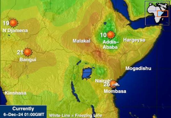 Burundi Sääennuste lämpötila kartalla 