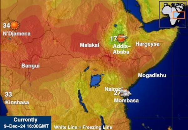 Burundi Sääennuste lämpötila kartalla 