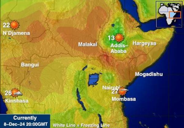 Burundi Sääennuste lämpötila kartalla 