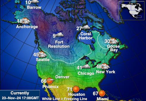 Kanada Prognoza pogody temperaturę na mapie 