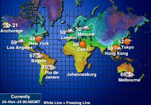 Wyspy Cooka Prognoza pogody temperaturę na mapie 