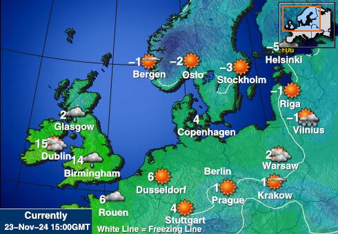 Dania Prognoza pogody temperaturę na mapie 