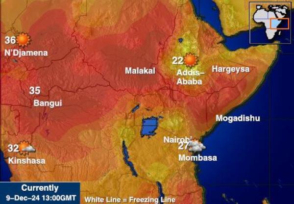 Djibouti Sääennuste lämpötila kartalla 