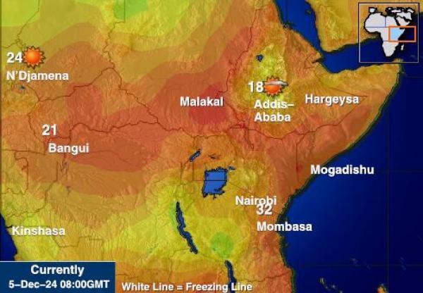 Djibouti Sääennuste lämpötila kartalla 