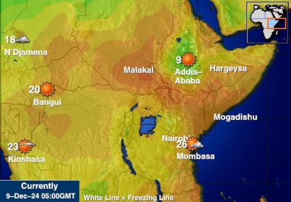 Djibouti Sääennuste lämpötila kartalla 