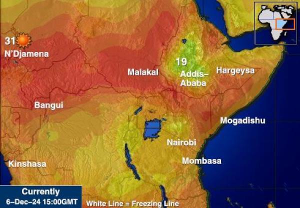 Djibouti Sääennuste lämpötila kartalla 