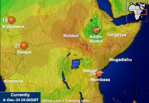 Djibouti Sääennuste lämpötila kartalla 