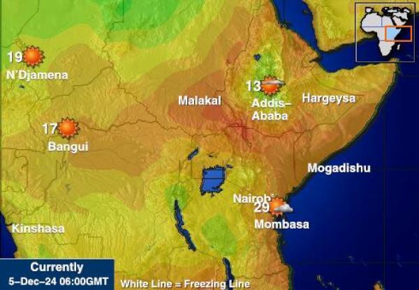 Djibouti Sääennuste lämpötila kartalla 