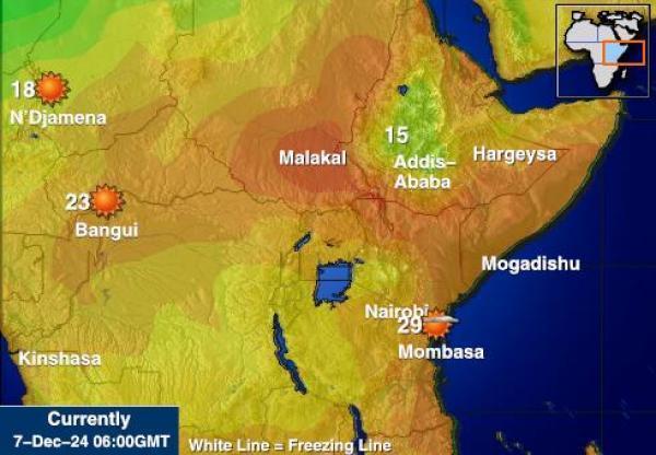 Djibouti Sääennuste lämpötila kartalla 