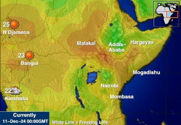 Djibouti Sääennuste lämpötila kartalla 