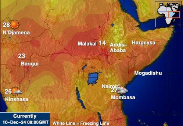 Djibouti Sääennuste lämpötila kartalla 