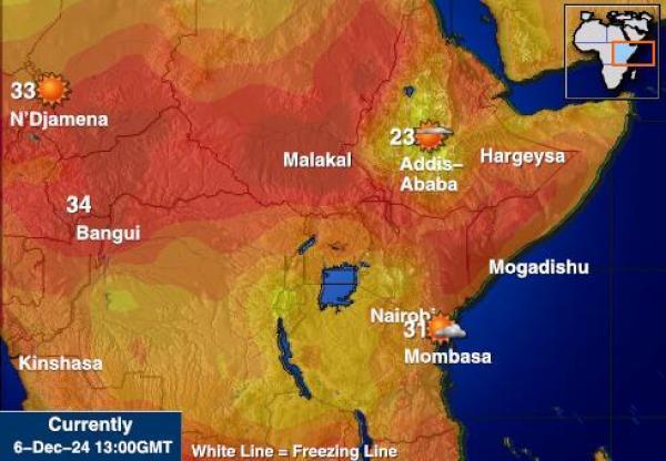 Djibouti Sääennuste lämpötila kartalla 